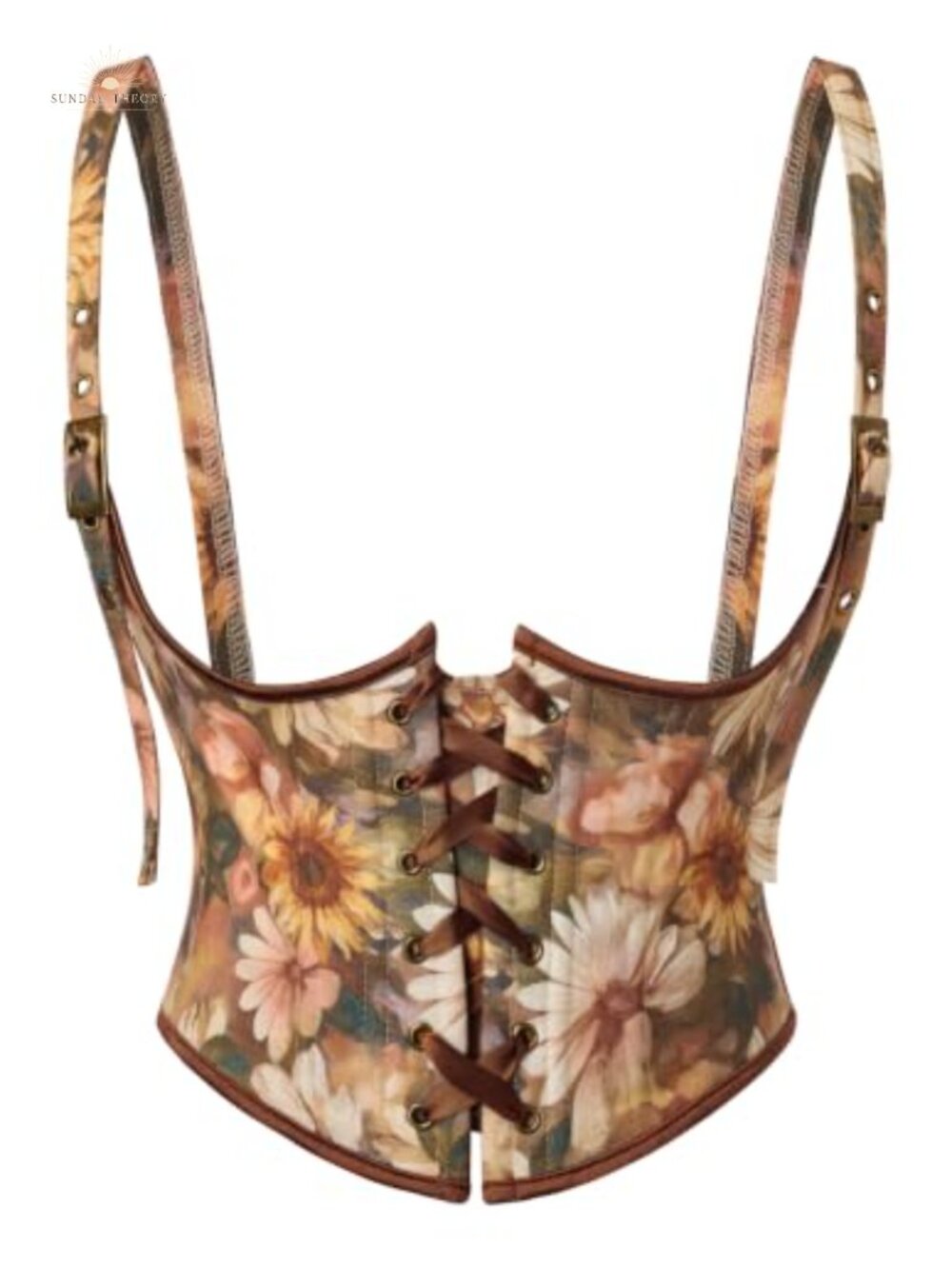 Floral Renaissance Underbust Corset Belt Lace Up Boned Waist Belt